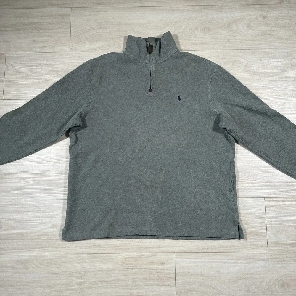 Polo Ralph Lauren Quarter Zip Pullover Mens XL Green Cotton Mock Neck Sweater